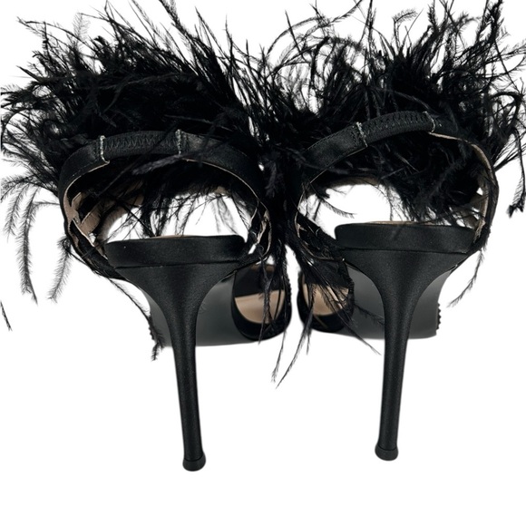 Browns strappy satin heels, 7M, ostrich feathers open toe rhinestones Party NEW - Picture 5 of 10